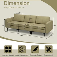 Modern Modular 3-seat Sofa Couch W/ Side Storage Pocket & Metal Leg