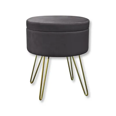 Velvet Ottoman / Footstool With Storage And Tray, Metal Base