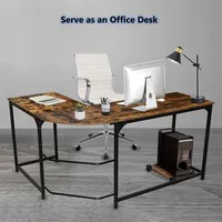 Reversible L-Shape Desk, Corner Computer Desk 58 Inch Strengthened Frame with Base Unit Shelf - Brown