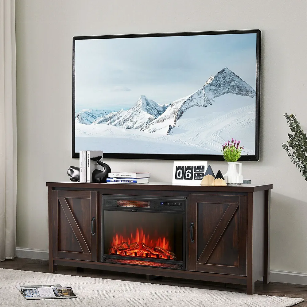 Costway 59'' Fireplace Tv Stand W/ 25'' 1350w Electric Fireplace Heater  Coffee | Southcentre Mall