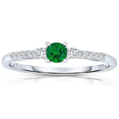 Sterling Silver White Gold Plating With Emerald Cubic Zirconia Engagement Ring