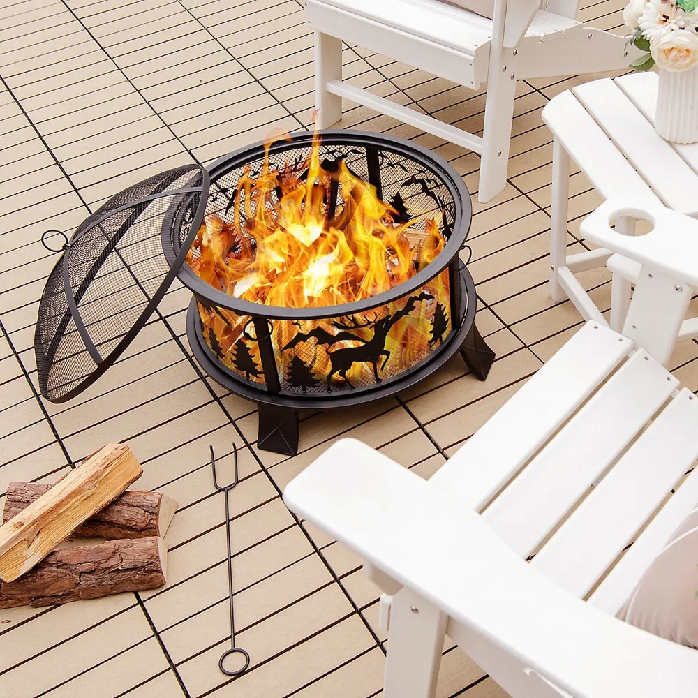 Costway 26 Outdoor Fire Pit Wood Burning Metal Firepit Bowl W/ Spark  Screen, Poker | Southcentre Mall