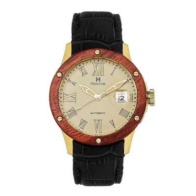 Everest Wooden Bezel Leather Band Watch /date