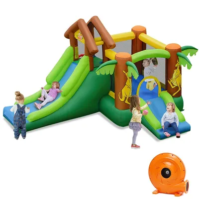 Inflatable Jungle Bounce House Kids Dual Slide Jumping Castle Bouncer