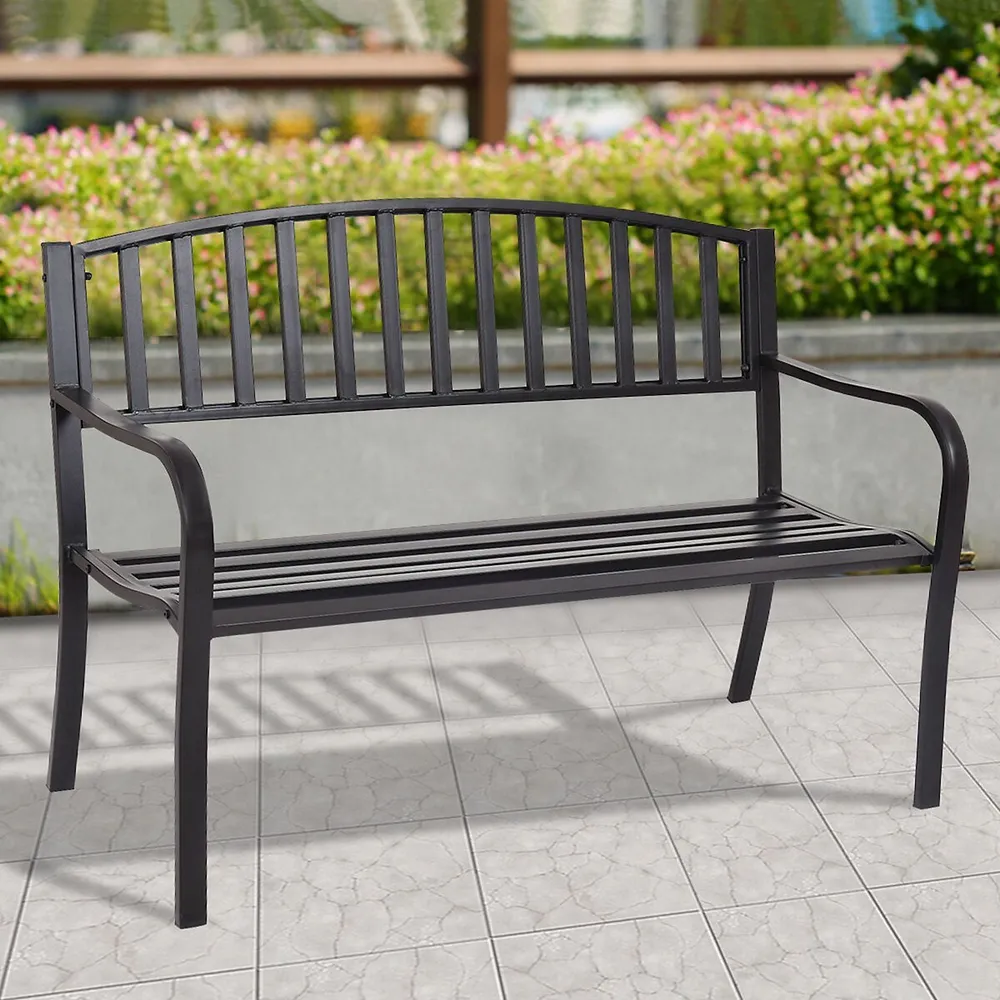 Walker Metal Outdoor Dining Bench Graphite Sunbrella Cushion +