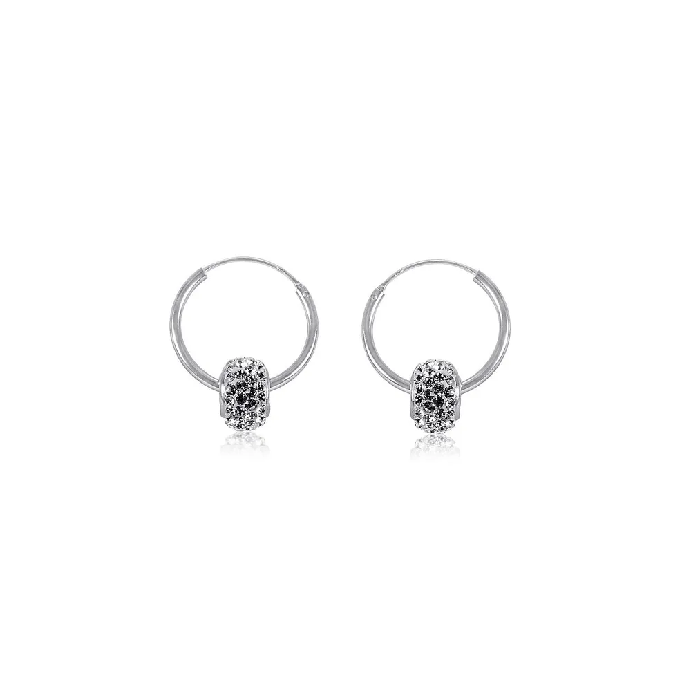 Sterling Silver Crystal Bead Silver Hoop Earrings