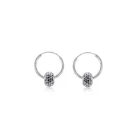 Sterling Silver Crystal Bead Silver Hoop Earrings