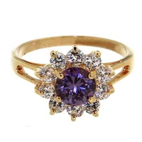 Yellow Gold Plated Sterling Silver With Cz Amethyst Ring