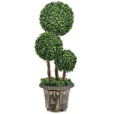 30" Artificial Topiary Triple Ball Tree Indoor Outdoor Uv Resistant