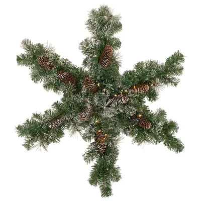 Pre-lit Battery Operated Frosted Mixed Pine Christmas Snowflake Wreath - 32" - Warm White Led Lights