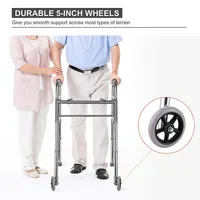 Folding Walker with Wheels, Lightweight Aluminum Walker with 5" Wheels and 8 Height Adjustable
