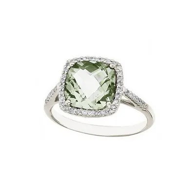 Cushion Green Amethyst And Diamond Cocktail Ring 14k White Gold (3.70ct)