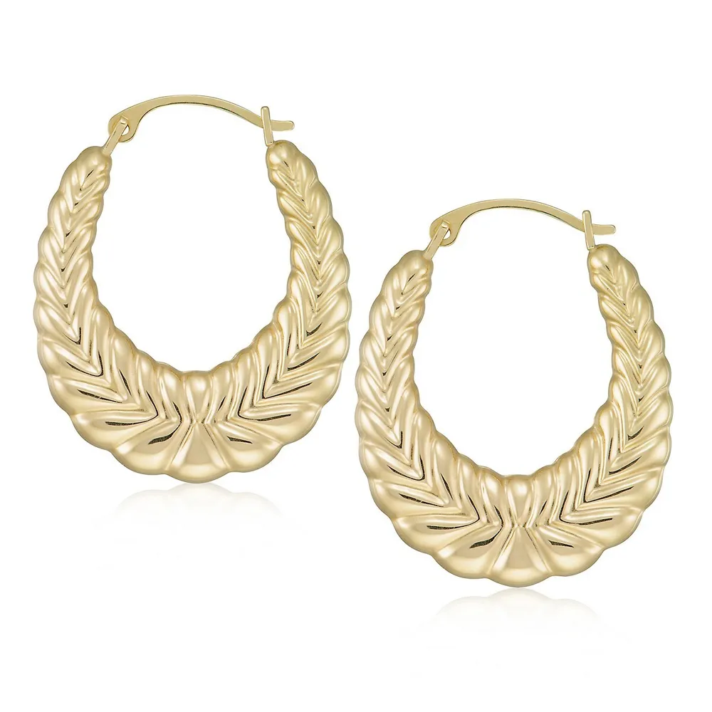 14kt Yellow Gold Ribbed Creole Oval Hoop