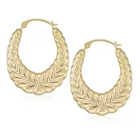 14kt Yellow Gold Ribbed Creole Oval Hoop