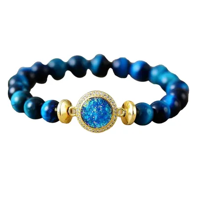 Blue Tigers Eye Gemstone Stretch Bracelet
