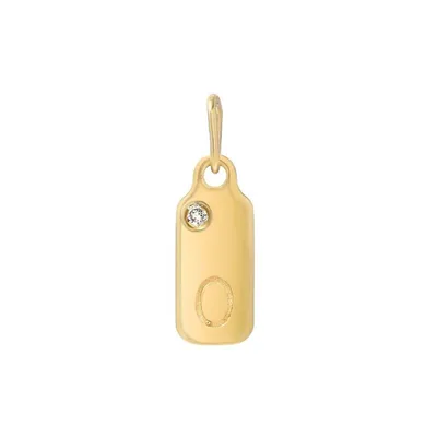 14k Gold Birthstone Accented Letter 15mm Dog-tag Pendant