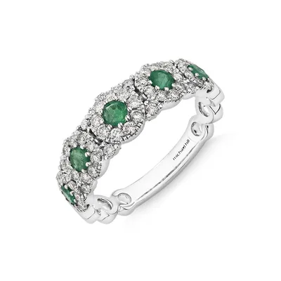 Bubble Ring With Emerald & 0.50 Carat Tw Of Diamonds In 14kt White Gold