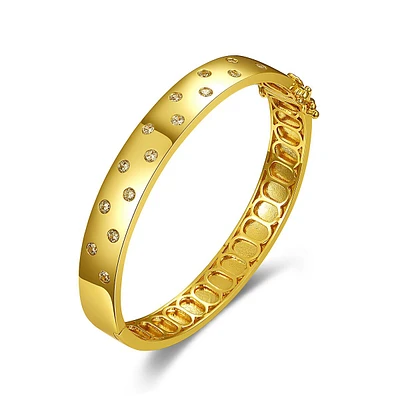 14k Yellow Gold Plating With Clear Cubic Zirconia Starry Sky Bangle Bracelet