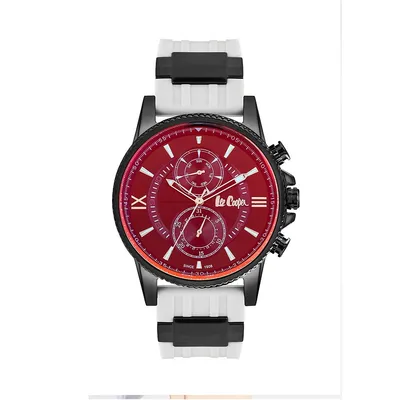Men's Lc07014.653 Chronograph Black Watch With A White Silicon Strap And A Red Dial