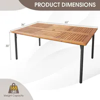 Patio Rectangular Acacia Wood Dining Table With 1.9"umbrella Hole Indoor&outdoor