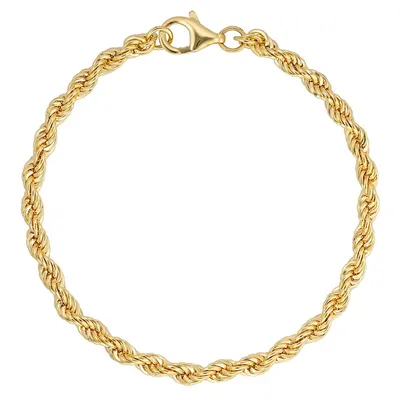 18kt Gold Plated 7.5" 5mm Solid Rope Bracelet