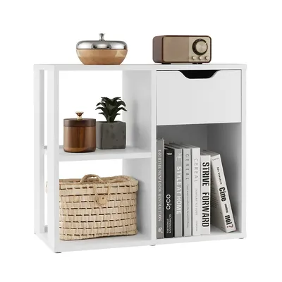 3-cube Bookcase Organizer With 2-tier Wooden Storage Shelf & Pull-out Drawer