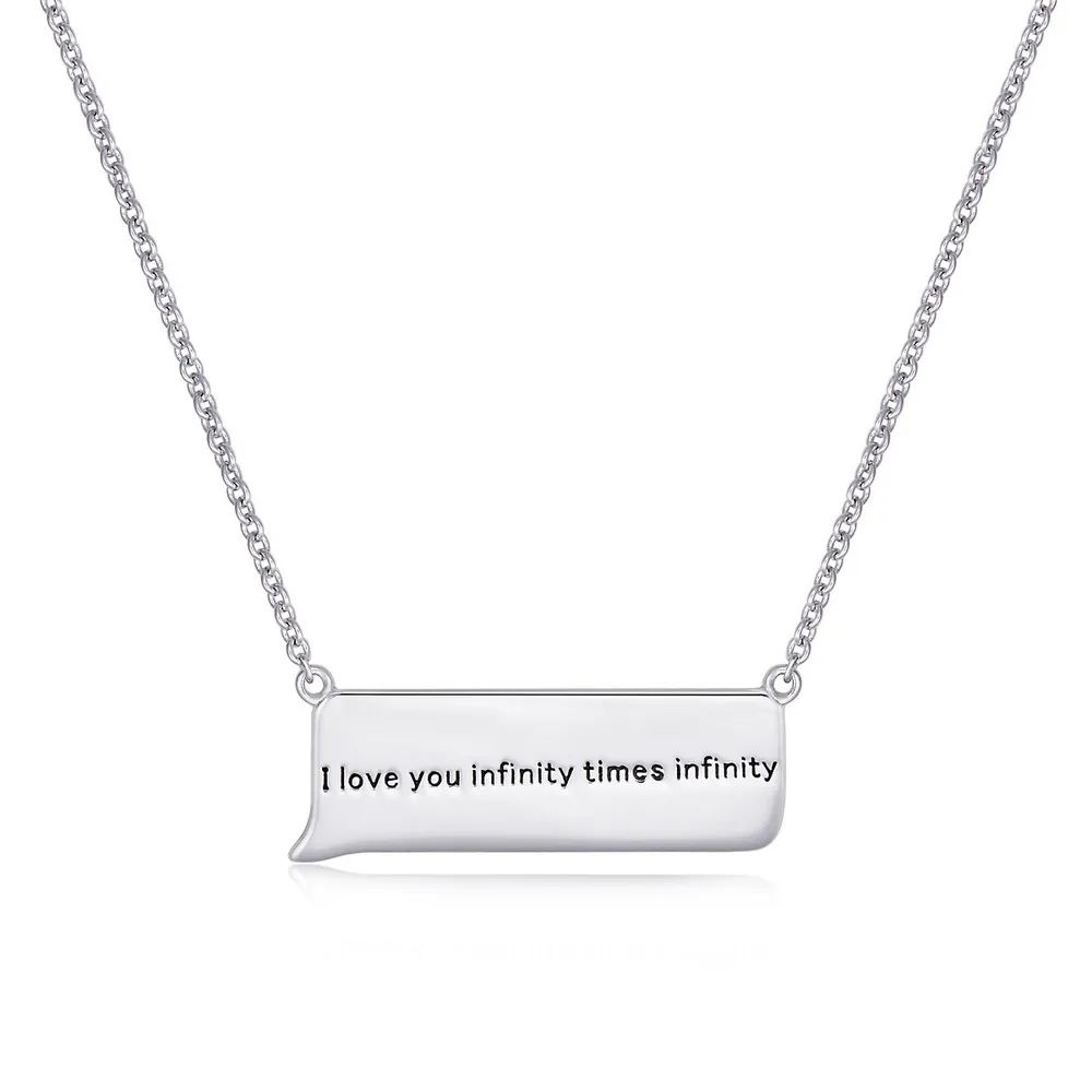 Sterling Silver 16" I Love You Infinity Times Infinity Plaque Necklace