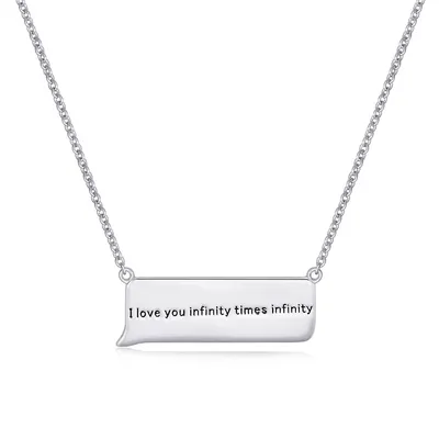 Sterling Silver 16" I Love You Infinity Times Infinity Plaque Necklace