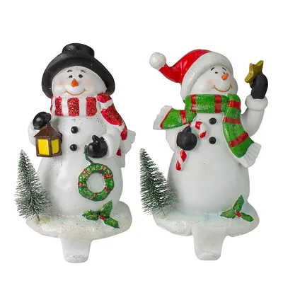 Set Of 2 Glittered Snowman Christmas Stocking Holders 5.75"