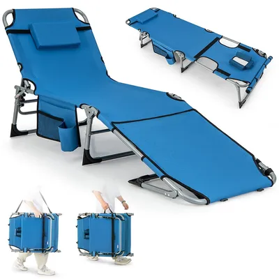 Outdoor Folding Chaise 5-position Lounge Chair With Face Hole &adjustable Footrest