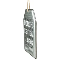 16" Distressed Metal Rules Of The Porch Hanging Wall Decor