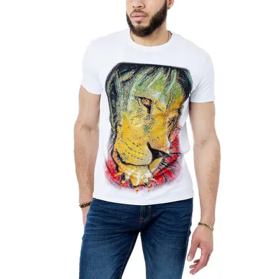 Men's Rhinestone Studded King Of The Jungle Graphic T-shirt
