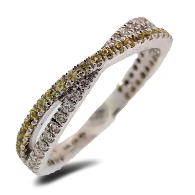 10k White Gold 0.22 Cttw Yellow Sapphire & 0.28 Cttw Diamond Stackable Ring