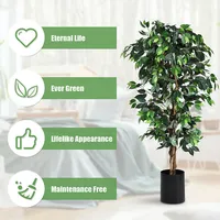 4 Feet/6 Feet Artificial Ficus Silk Tree Wood Trunks Green In/outdoor Home Decor