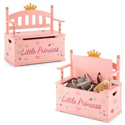 Kids Princess Wooden Bench Seat Toy Box Storage Organizer Children Playroom