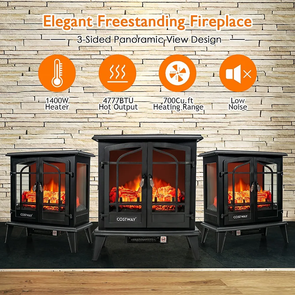 Costway 25 Freestanding Electric Fireplace Heater Stove W/ Realistic Flame  Effect 1400w | Upper Canada Mall