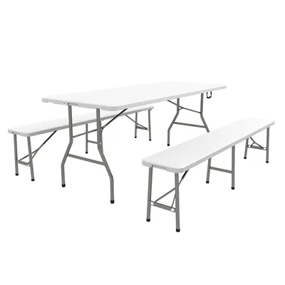 Foldable Picnic Table Set, Hdpe Beer Table Set, White