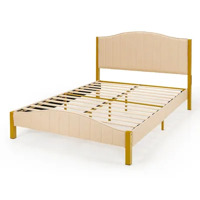 Fullqueen Size Upholstered Bed Frame Mattress Foundation Platform Quilted Headboard