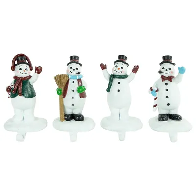 Set Of 4 Glittered Snowman Christmas Stocking Holders 7"