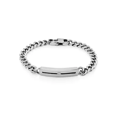 6.5mm Stainless Steel Id Bracelet With Cubic Zirconia