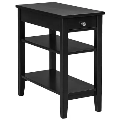 3-tier Side End Table With Drawer Double Shelf Narrow Nightstand