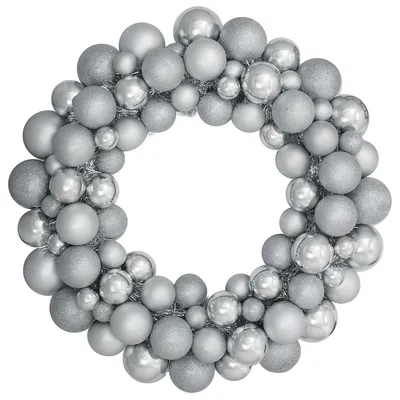 Silver 3-finish Shatterproof Ball Ornament Christmas Wreath, 36-inch