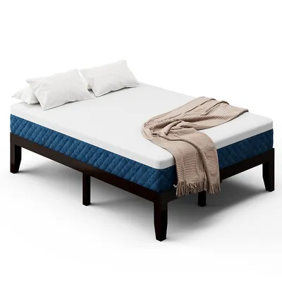 Full Size Wood Bed Frame & 10" Foam Jacquard Mattress Set Certipur-us Certified Natural/espresso