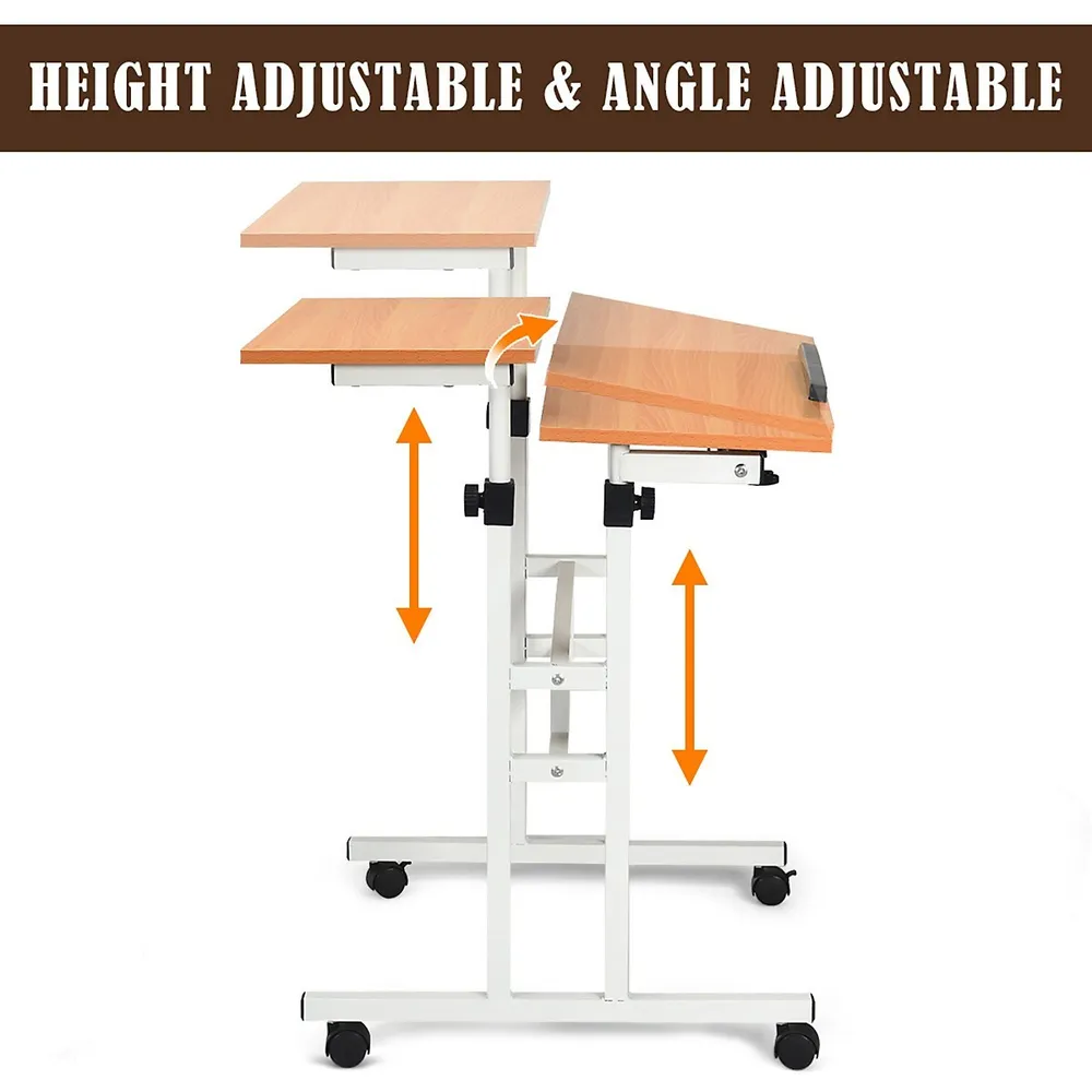 Mobile Standing Desk Height Adjustable Sit Stand Workstation Stand Up Desk 2in1