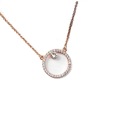Rose Gold Tone Heritage Precision Cut Crystal Open Circle Pave Pendant Necklace