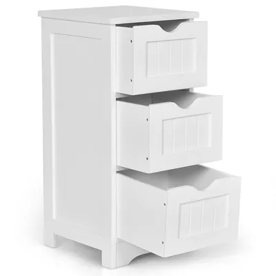 Bathroom Floor Cabinet Wooden Free Standing Storage Side Organizer W/3 Drawers