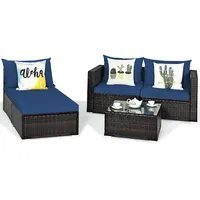 5pcs Patio Rattan Furniture Set Sectional Conversation Sofa W/ Coffee Table