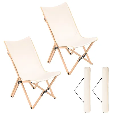 Bamboo Butterfly Folding Chair Set Of 2 With Storage Pocket 330 Lbs Capacity