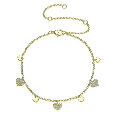 14k Yellow Gold Plated Cubic Zirconia Heart Charm Bracelet