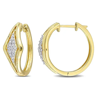 1/5 Ct Tw Diamond Pave Hoop Earrings In 10k Yellow Gold